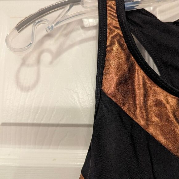 NWT Nicole Miller black gold metallic One Piece back zipper mech Swimsuit Sz 10 - Picture 3 of 5
